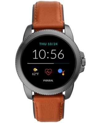 Men's Gen 5E Brown Leather Strap Touchscreen Smart Watch 44mm