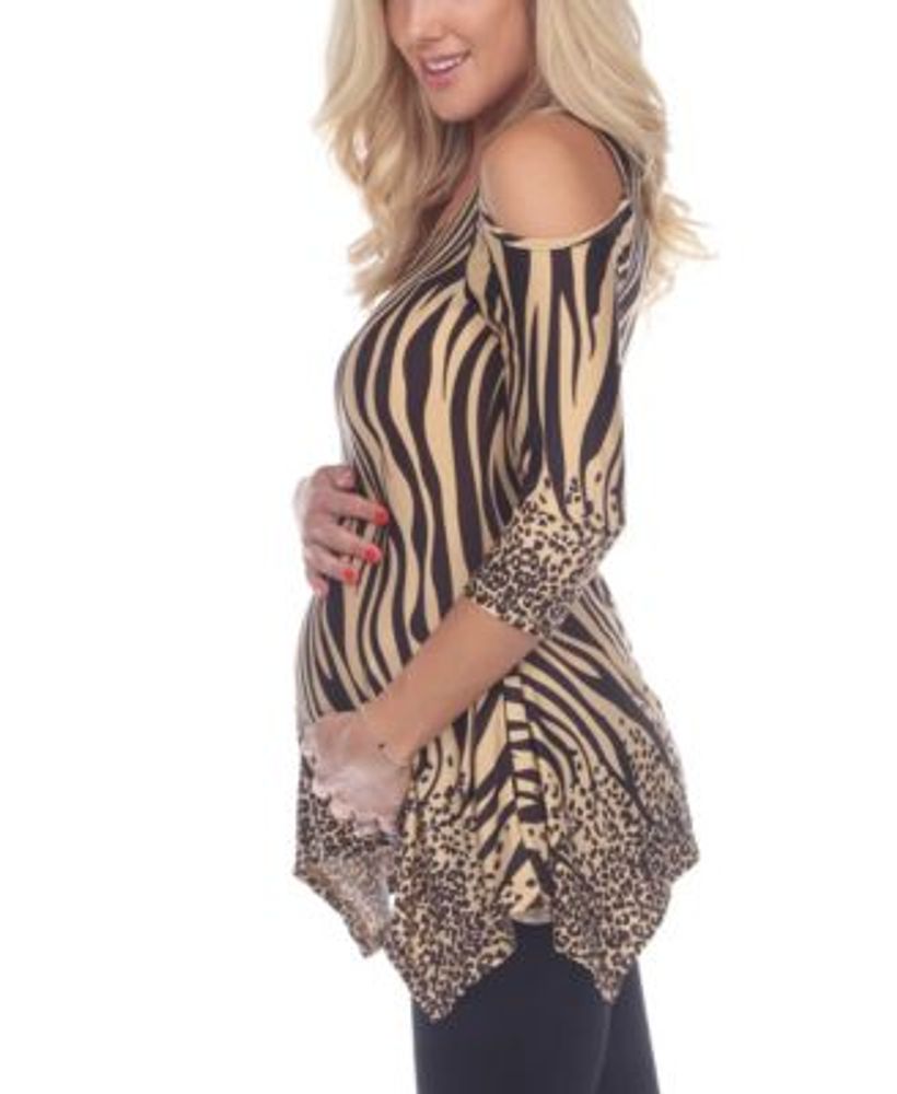 Women's Maternity Printed Cold Shoulder Tunic