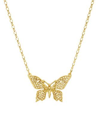 Women's Gold Tone Filigree Butterfly Pendant Necklace