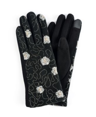 Women's Embroidered Flower Jersey Touchscreen Glove