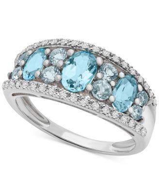 Blue Topaz (1-1/4 ct. t.w.) & Diamond (1/10 ct. t.w.) Ring in 14k White Gold