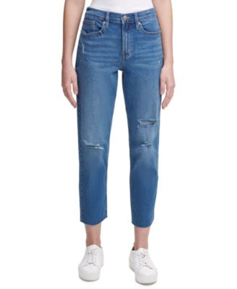 High-Rise Distressed Ankle Jeans