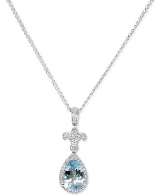 Aquamarine (1-1/2 ct. t.w.) & Diamond (1/6 ct. t.w.) Fleur de Lis 18" Pendant Necklace in 14k White Gold