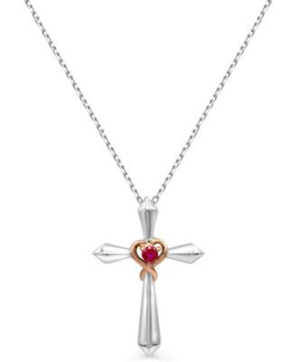 Women's 14K Rose Gold Plated Cross With Heart Pendant Necklace in Sterling Silver