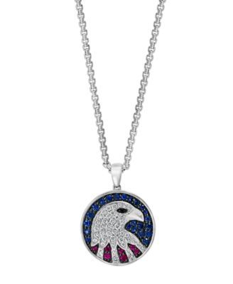 EFFY® Men's Multi-Gemstone (5/8 ct. t.w.) & Diamond (1/3 ct. t.w.) Eagle 22" Pendant Necklace in Sterling Silver