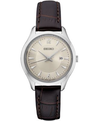 Women's Essential Brown Leather Strap Watch 39mm