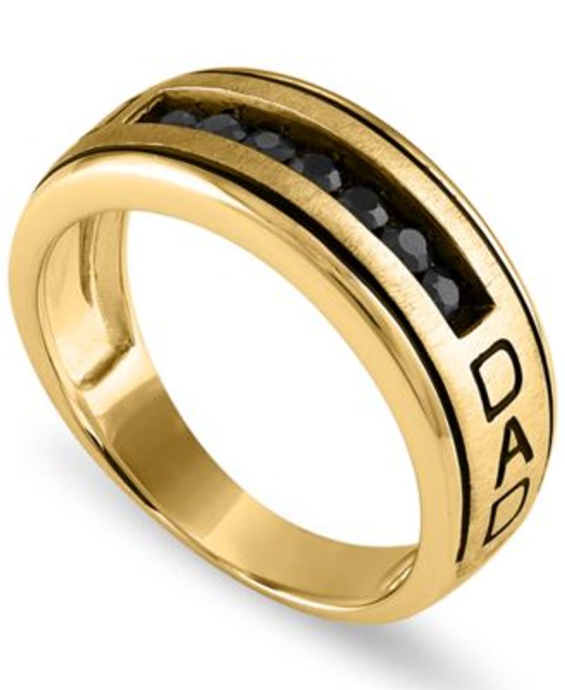 Macy's Men's Black Sapphire Engraved Dad Ring Sterling Silver (3/4 ct.  or 14k Gold Over The Shops at Willow Bend
