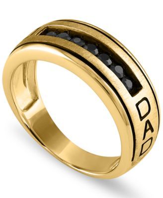 Men's Black Sapphire Engraved Dad Ring Sterling Silver (3/4 ct. t.w.) or 14k Gold Over