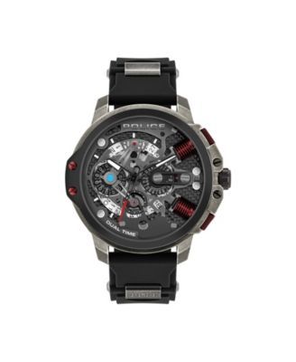 Men's Dual Time Black Silicon Strap Watch 48mm