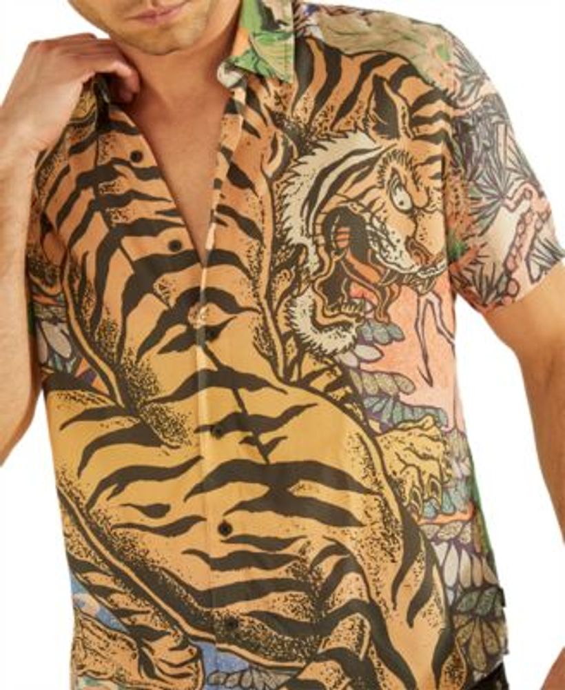 Guess Eco Rayon Bonsai Tiger Shirt - Bonsai Tiger Multi - XS