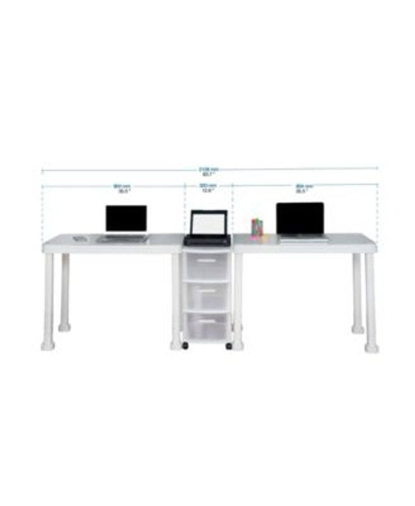 3 Piece Resin Multi-Desk Set with Rolling Storage Cart