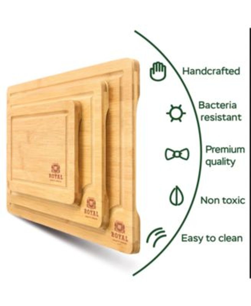Organic Bamboo Cutting Board with Juice Groove with Handles, Set of 3 Piece