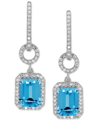 Swiss Blue Topaz (3-5/8 ct. t.w.) & Diamond (3/8 ct. t.w.) Drop Earrings in Sterling Silver