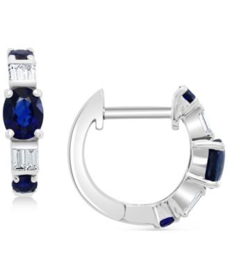 EFFY® Sapphire (5/8 ct. t.w.) & Diamond (1/10 ct. t.w.) Extra Small Huggie Hoop Earrings in 14k White Gold, 0.37"