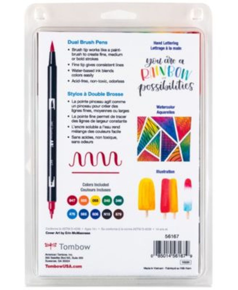Dual Brush Pen Art Markers 10-Pack, Primary Colors