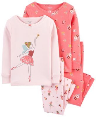 Toddler Girls Snug Fit Cotton Pajama, 4 Piece Set