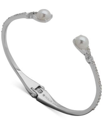 Silver-Tone Imitation Pearl Hinge Bangle Bracelet