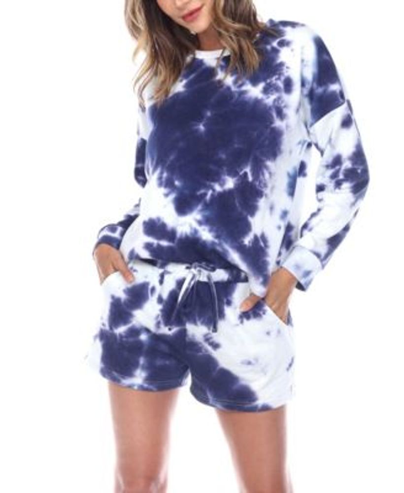 Women's Wear by Erin Andrews Navy Milwaukee Brewers Tie-Dye Cropped Pullover Sweatshirt & Shorts Lounge Set Size: Medium