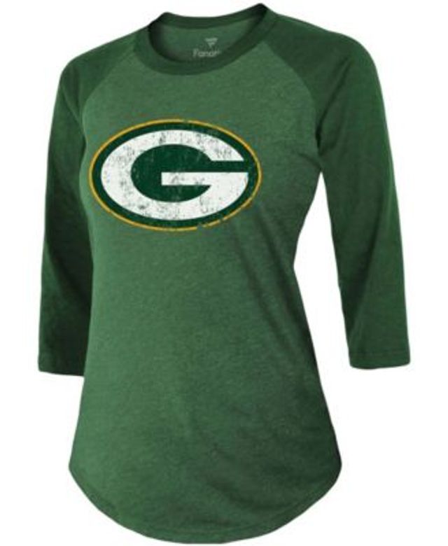 Women's Nike Green Bay Packers Heather Gold/Heather Football Pride Raglan 3/4-Sleeve T-Shirt Size: Small