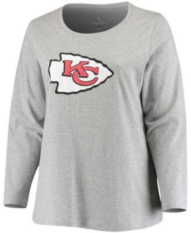 Women's Fanatics Branded Heathered Gray Kansas City Chiefs Plus Size  Primary Logo Long Sleeve T-Shirt