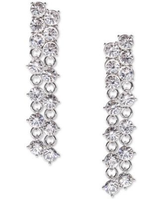 Silver-Tone Link & Crystal Double-Row Linear Drop Earrings, Created for Macy's