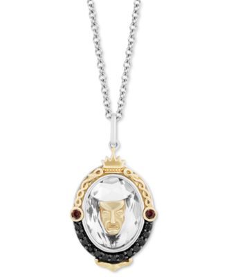 Multi-Gemstone (5-3/4 ct. t.w.) & Black Diamond (1/6 ct. t.w.) Evil Queen Mirror Pendant Necklace in Sterling Silver & 14k Gold