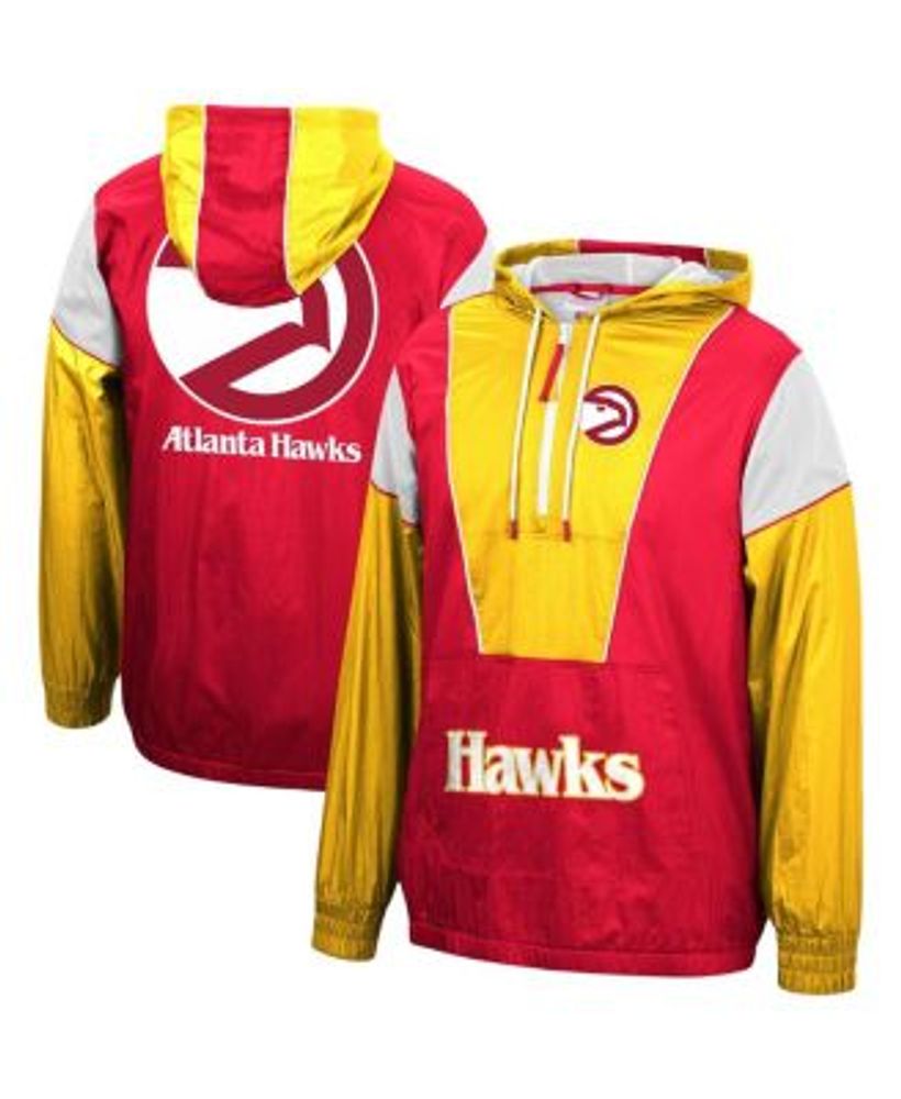 Men's Mitchell & Ness Red/Yellow Atlanta Hawks Hardwood Classics Highlight Reel Windbreaker Half-Zip Hoodie Jacket Size: Extra Large