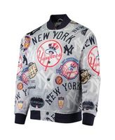 Men's Mitchell & Ness White New York Yankees City Collection Satin Full-Snap Varsity Jacket Size: Medium