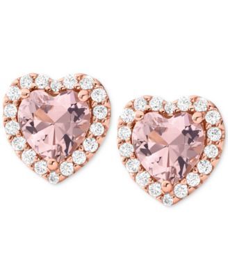 14k Rose Gold-Plated Sterling Silver Crystal Heart Halo Drop Earrings