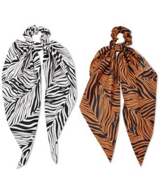 2-Pc. Zebra-Print Large Bow Hair Scrunchie Set, Created for Macy's