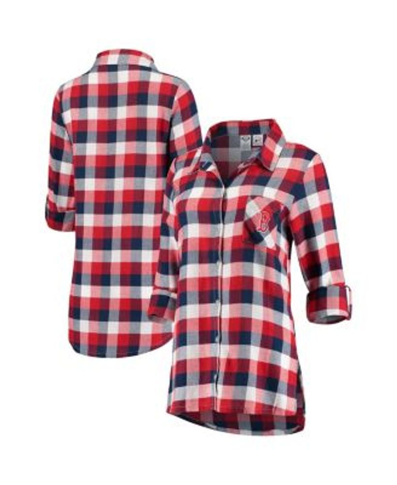 Women's Boston Red Sox Navy Flannel Button-Up Long Sleeve Shirt