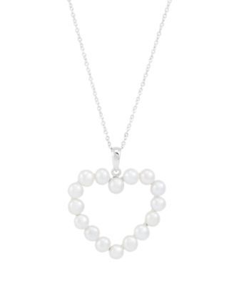 Cultured Freshwater Pearl (4mm) Heart 18" Pendant Necklace in Sterling Silver