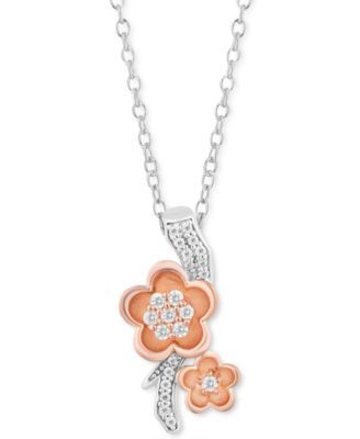 Diamond Mulan Flower Pendant Necklace (1/5 ct. t.w.) in Sterling Silver & 14k Rose Gold 