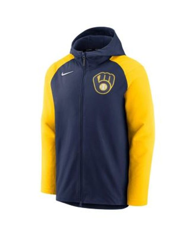 Men's Nike Gold/Navy Milwaukee Brewers Overview Half-Zip Hoodie Jacket