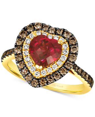 Raspberry Rhodolite (1-5/8 ct. t.w.) & Diamond (5/8 ct. t.w.) Heart Halo Ring in 14k Gold