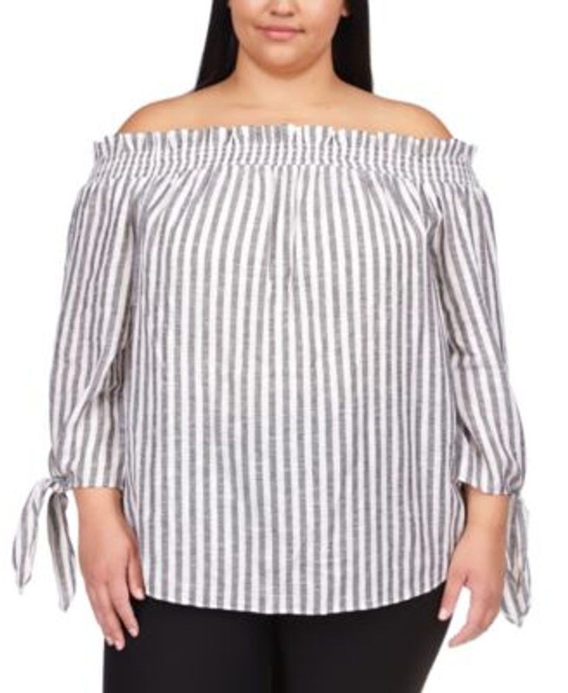 Michael Kors Plus Size Striped Off-The-Shoulder Top | Dulles Town Center