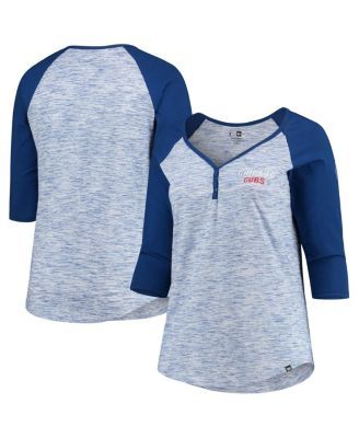 Women's Royal Chicago Cubs Plus Space Dye 3/4-Sleeve Raglan Henley T-shirt