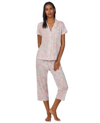 Women's Notch-Collar & Capri Pajama Pants Set