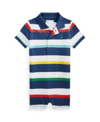 Baby Boys Striped Cotton Mesh Polo Shortall