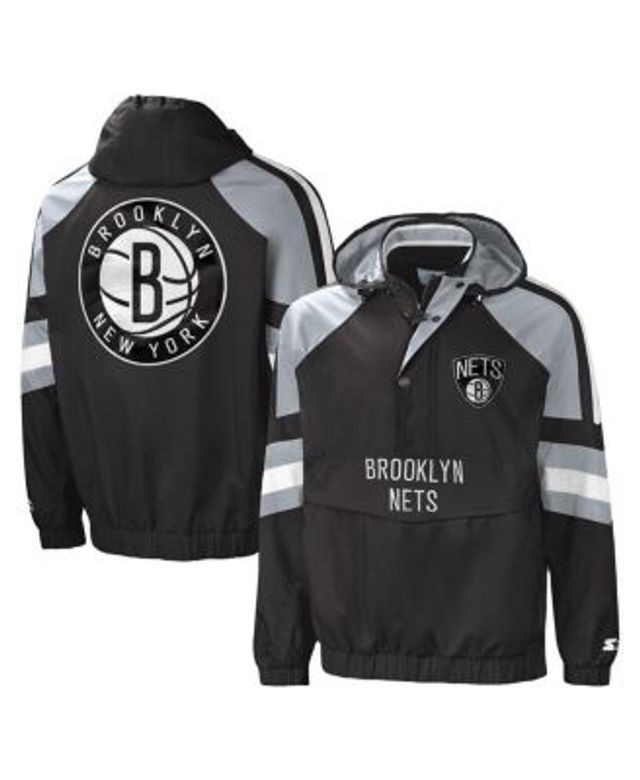 Men's Brooklyn Nets Starter Black Striker Half-Zip Hoodie Jacket