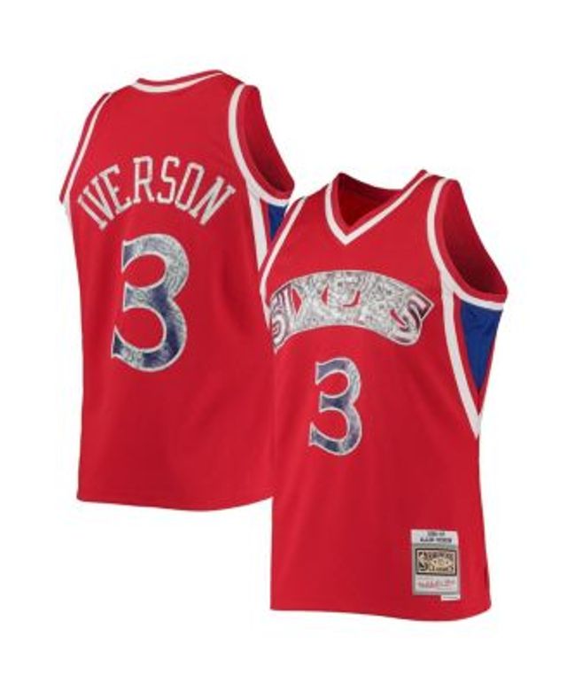 Men's Mitchell & Ness Moses Malone Red Philadelphia 76ers 1996-97 Hardwood  Classics NBA 75th Anniversary Diamond Swingman Jersey