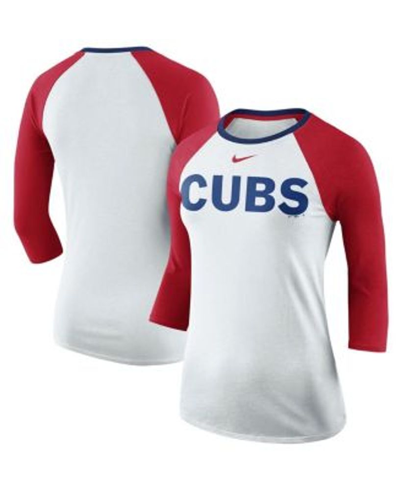 Women's Nike White/Red Chicago Cubs Tri-Blend Raglan 3/4-Sleeve T-Shirt