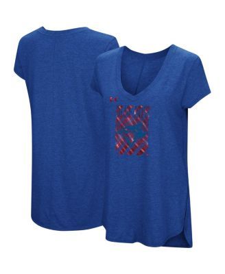 Women's Soft as a Grape Royal Kansas City Royals Sleeve Stripe Gameday  V-Neck Tri-Blend T-Shirt