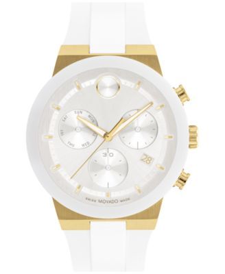 Men's Swiss Chronograph Bold Fusion White Silicone Strap Watch 44mm
