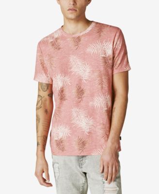 Men's Linen Leaf Print Pocket Crew T-shirt