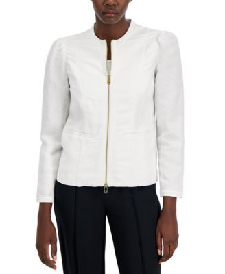 Women's Textured Linen Zip Crop Jacket, Created for Macy's
