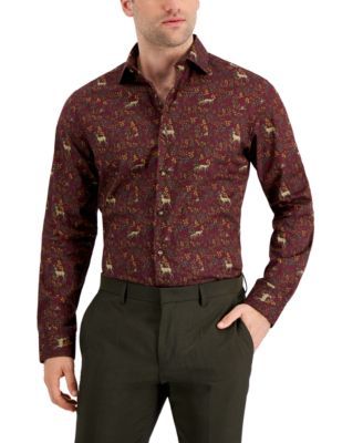 Men's Slim-Fit Performance Stretch Forest-Print Dress Shirt, Created for Macy's