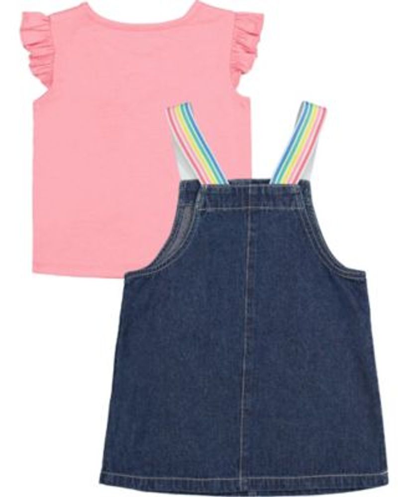 Baby Girls Flutter T-shirt and Embroidered Denim Skirtall, 2 Piece Set