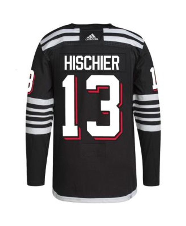 Adidas Men's Nico Hischier Red New Jersey Devils Home Captain Patch Primegreen Authentic Pro Player Jersey - Red