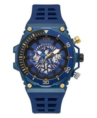 Men's Textured Blue Silicone Rubber Strap Multi-Function Watch, 48mm